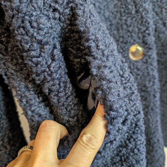 Roaman’s Plus Size Navy Sherpa Fleece Double-Breasted Coat | 1X - Picture 7 of 14